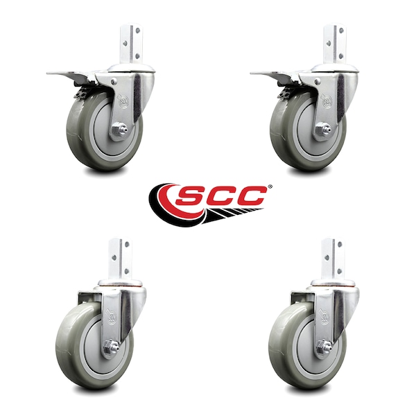 Service Caster 4 Inch Gray Poly Swivel 7/8 Inch Square Stem Caster Total Lock Brakes SCC, 2PK SCC-SQTTL20S414-PPUB-GRY-78-2-S-2 - main